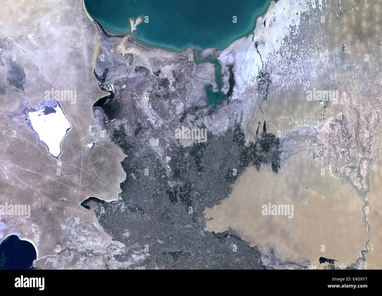 Amu Darya Delta, Uzbekistan, True Color immagine satellitare. True color satellitare immagine dell'Amu Darja Delta in Uzbekistan. L'Amu Foto Stock