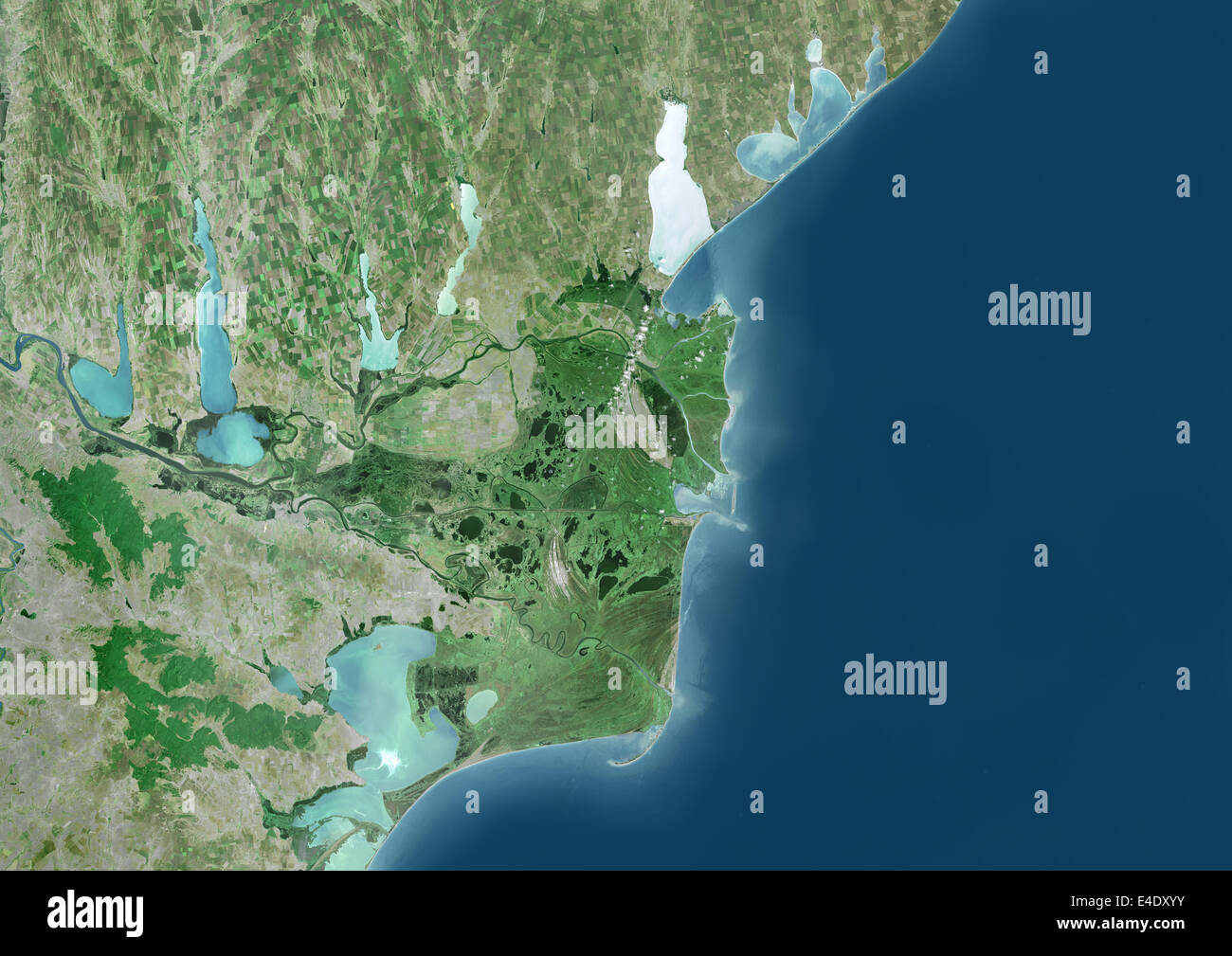 Il Delta del Danubio, Romania, True Color satellitare immagine. True color satellitare immagine del Delta del Danubio, il secondo fiume più grande de Foto Stock