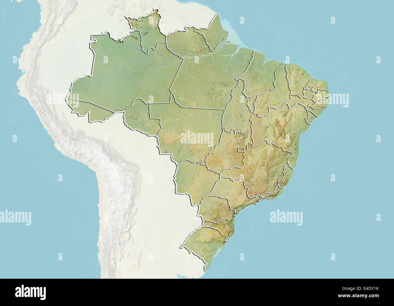 Il Brasile, Rilievo mappa con i confini degli stati Foto Stock