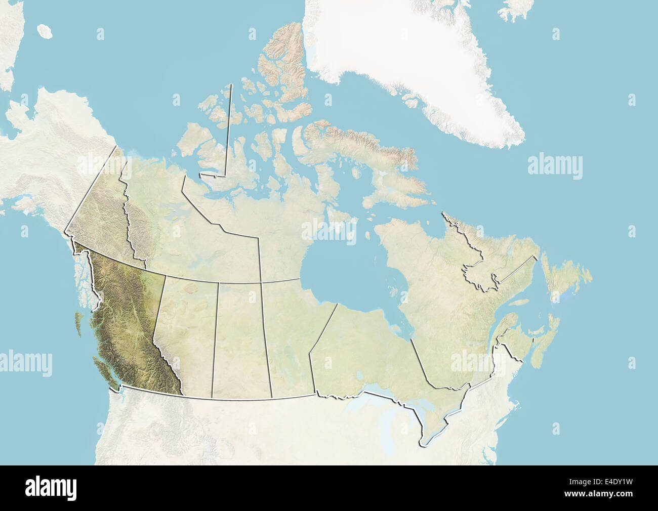 Mappa fisica della columbia britannica immagini e fotografie stock ad