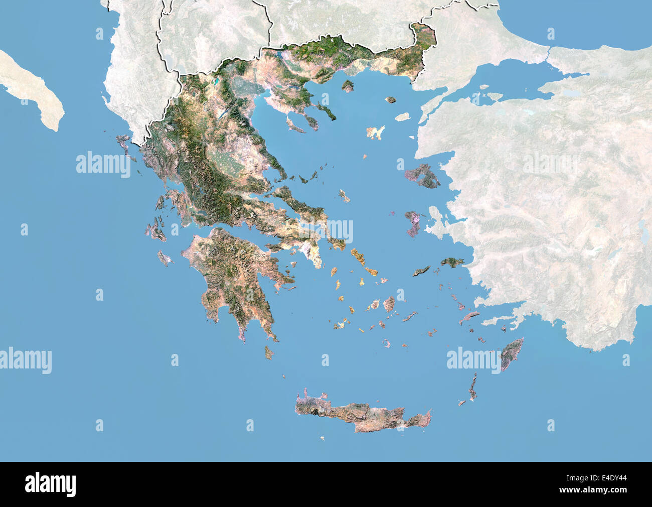 La Grecia, immagine satellitare con effetto Bump, con bordo e maschera Foto Stock