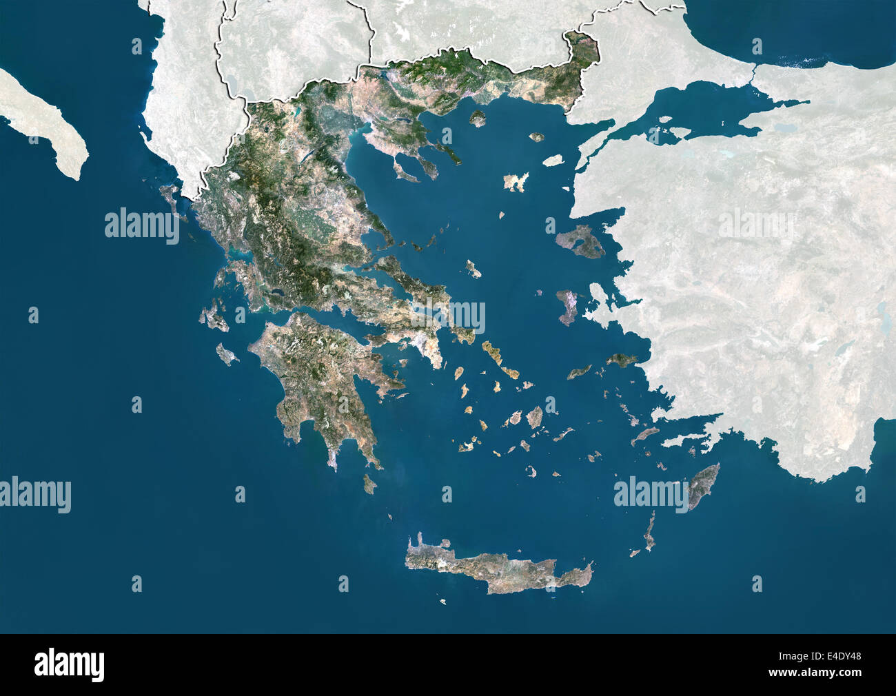 La Grecia, True Color satellitare immagine con bordo e maschera Foto Stock