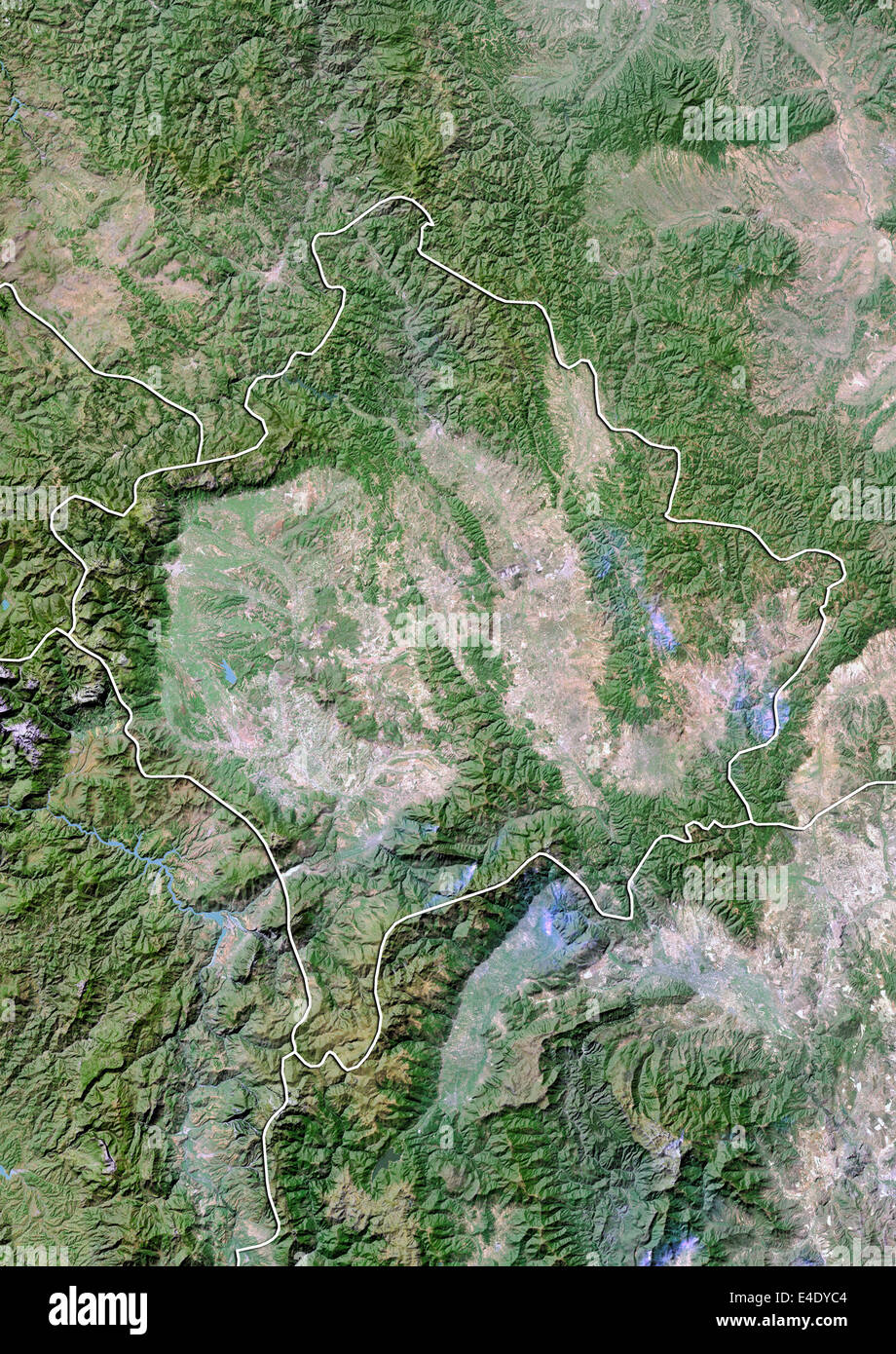 Il Kosovo, immagine satellitare con effetto Bump, con bordo Foto Stock