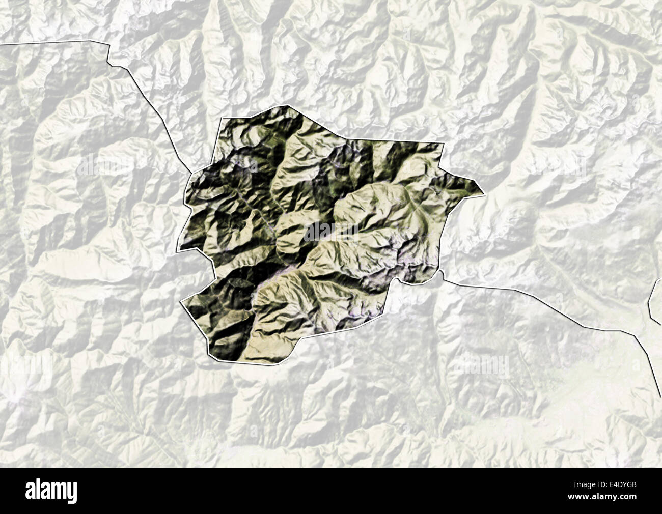 Andorra, carta in rilievo con bordo e maschera Foto Stock