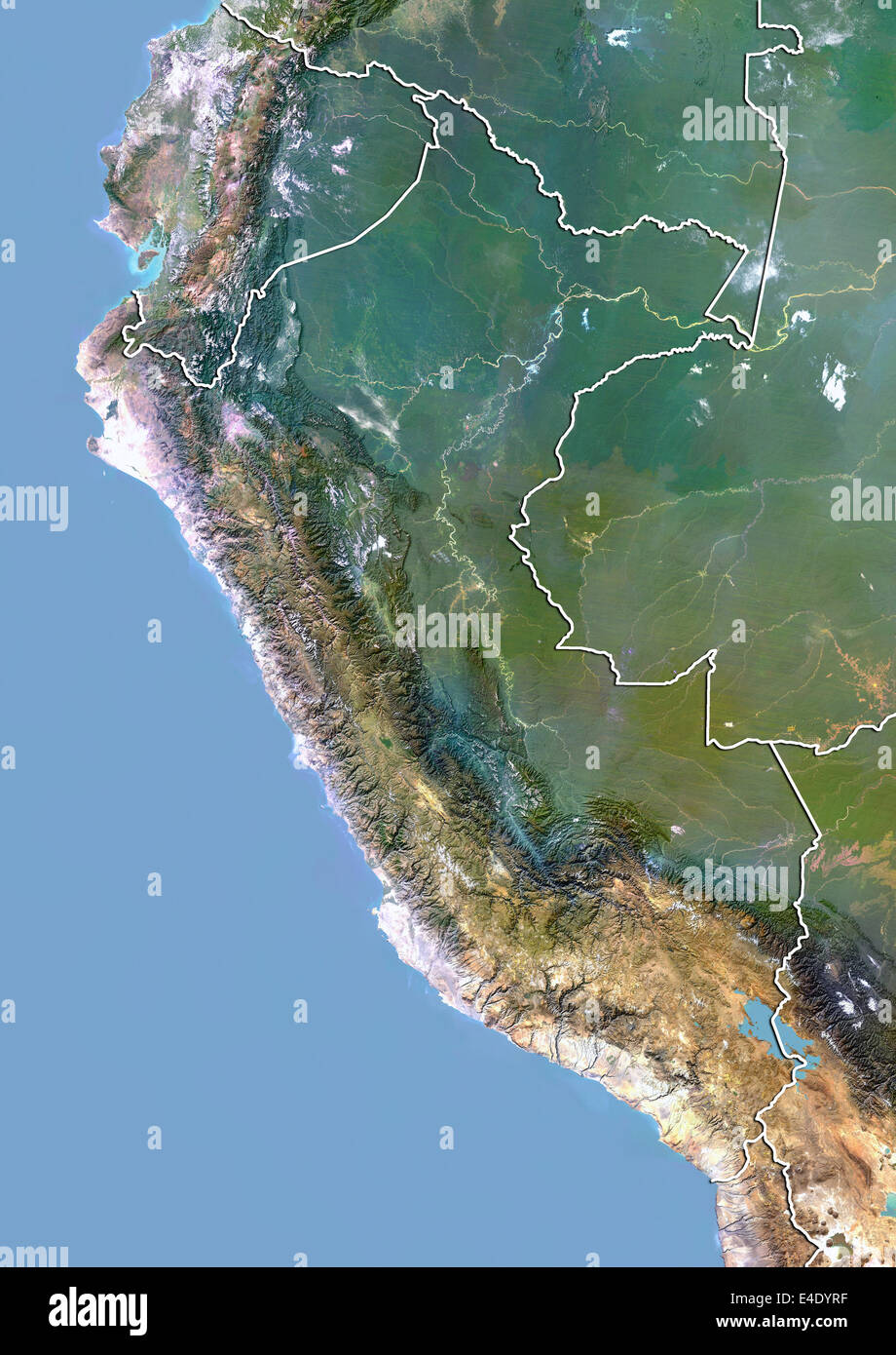 Il Perù, un'immagine satellitare con effetto Bump, con bordo Foto Stock Il Perù, un'immagine satellitare con effetto Bump, con bordo Foto Stock