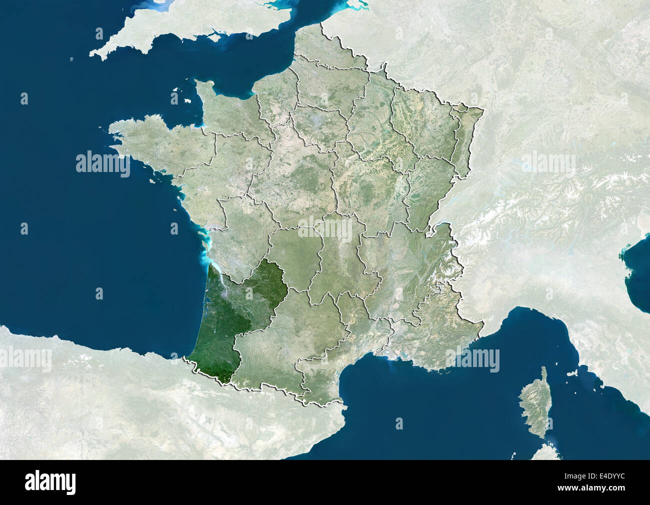 La Francia e la regione Aquitania, True Color satellitare immagine Foto Stock