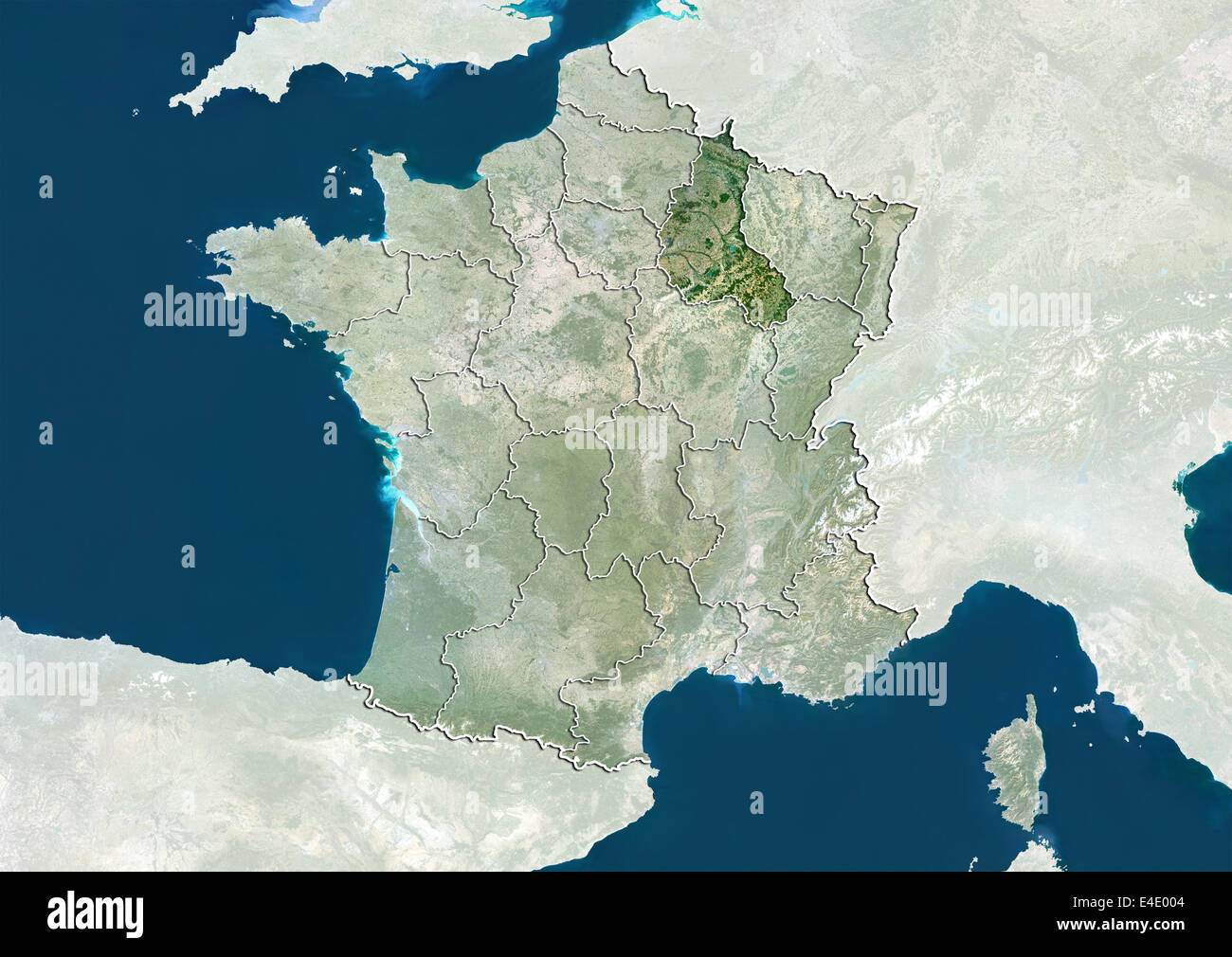 La Francia e la Regione di Champagne-Ardenne, True Color satellitare immagine Foto Stock