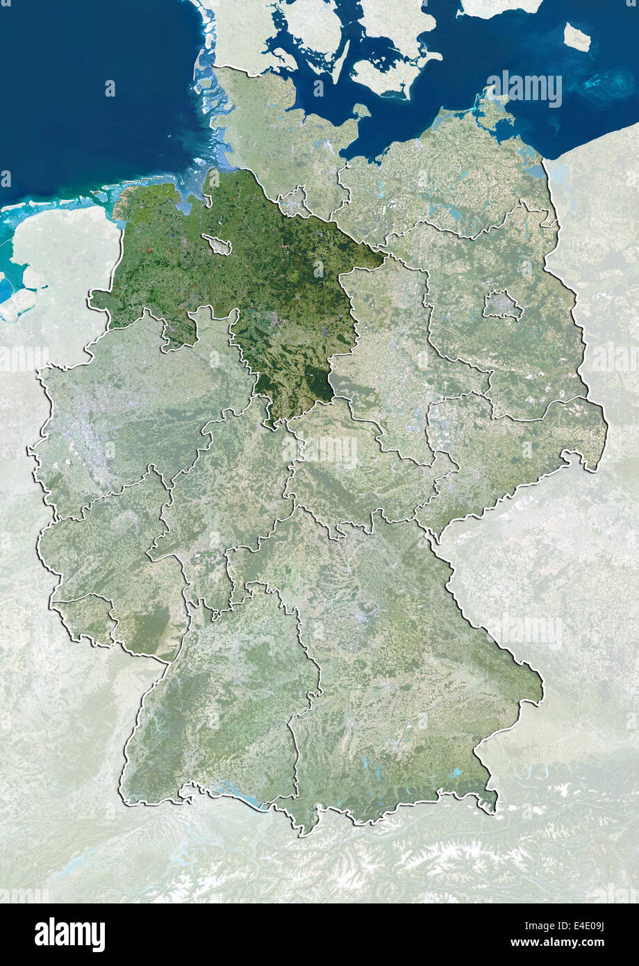 La Germania e il Land della Bassa Sassonia, True Color satellitare immagine Foto Stock