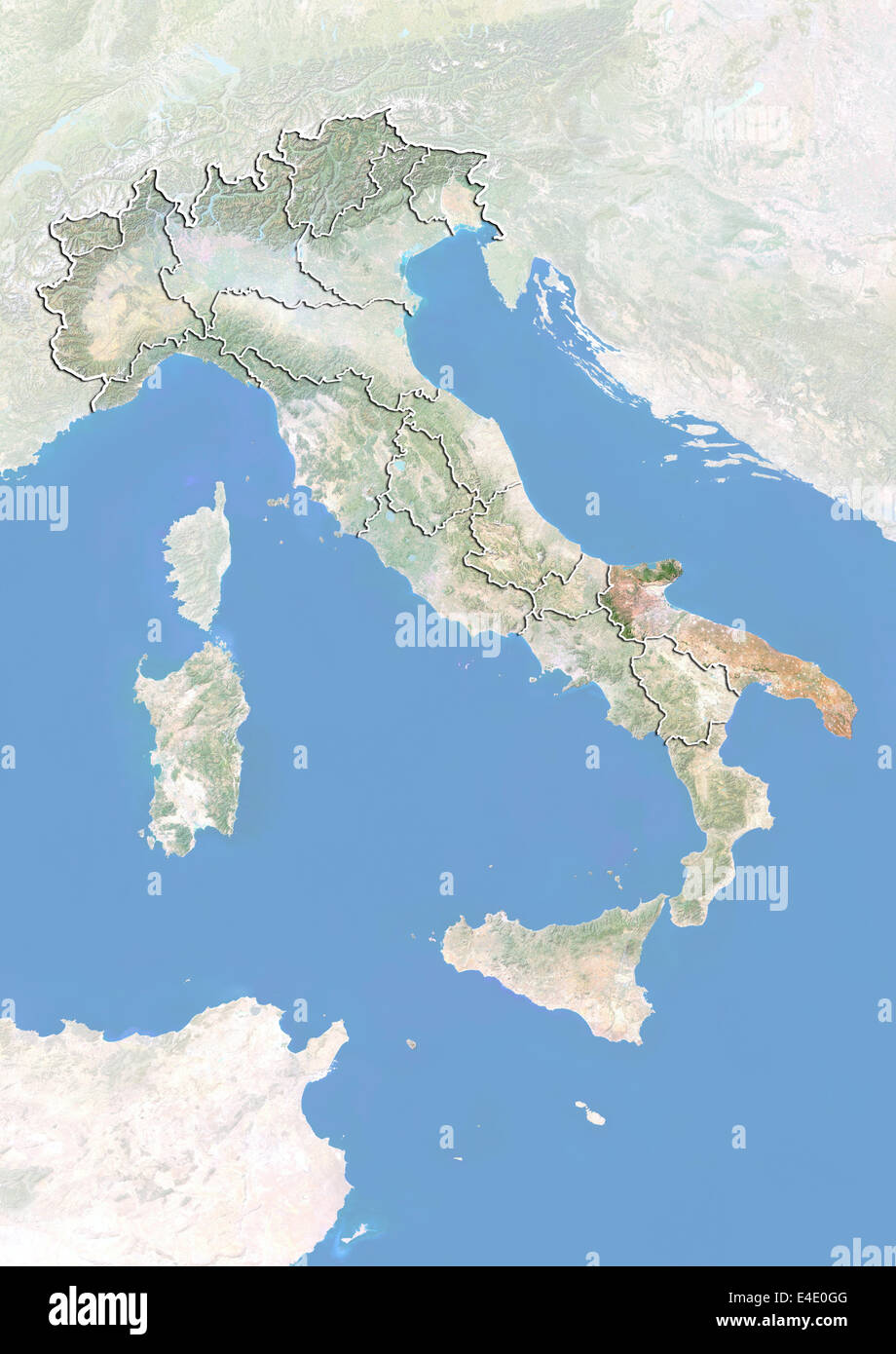 Italia e la regione della Puglia, immagine satellitare con effetto Bump Foto Stock