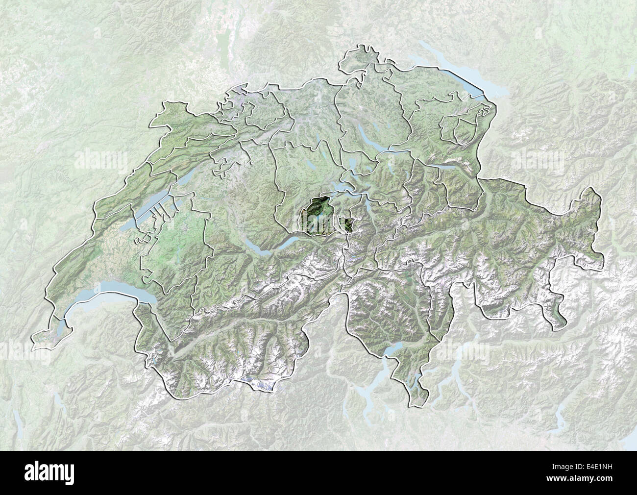La Svizzera e il Cantone di Obvaldo, immagine satellitare con effetto Bump Foto Stock