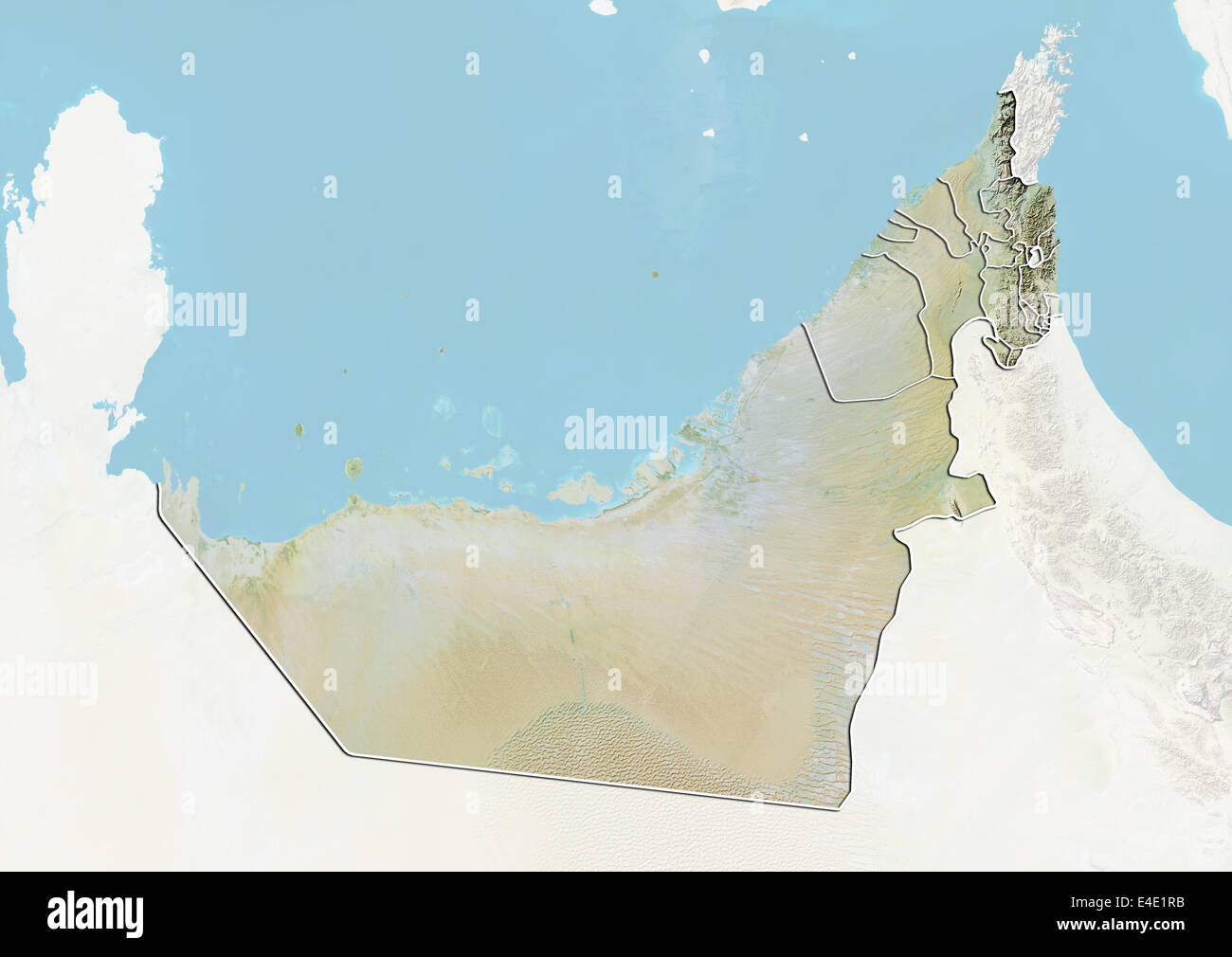 Emirati Arabi Uniti, carta in rilievo con Emirato confini Foto Stock