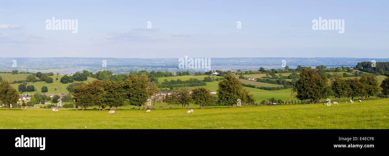 Una vista panoramica della Severn Vale preso dalla collina Littledean sul bordo della Foresta di Dean, GLOUCESTERSHIRE REGNO UNITO Foto Stock
