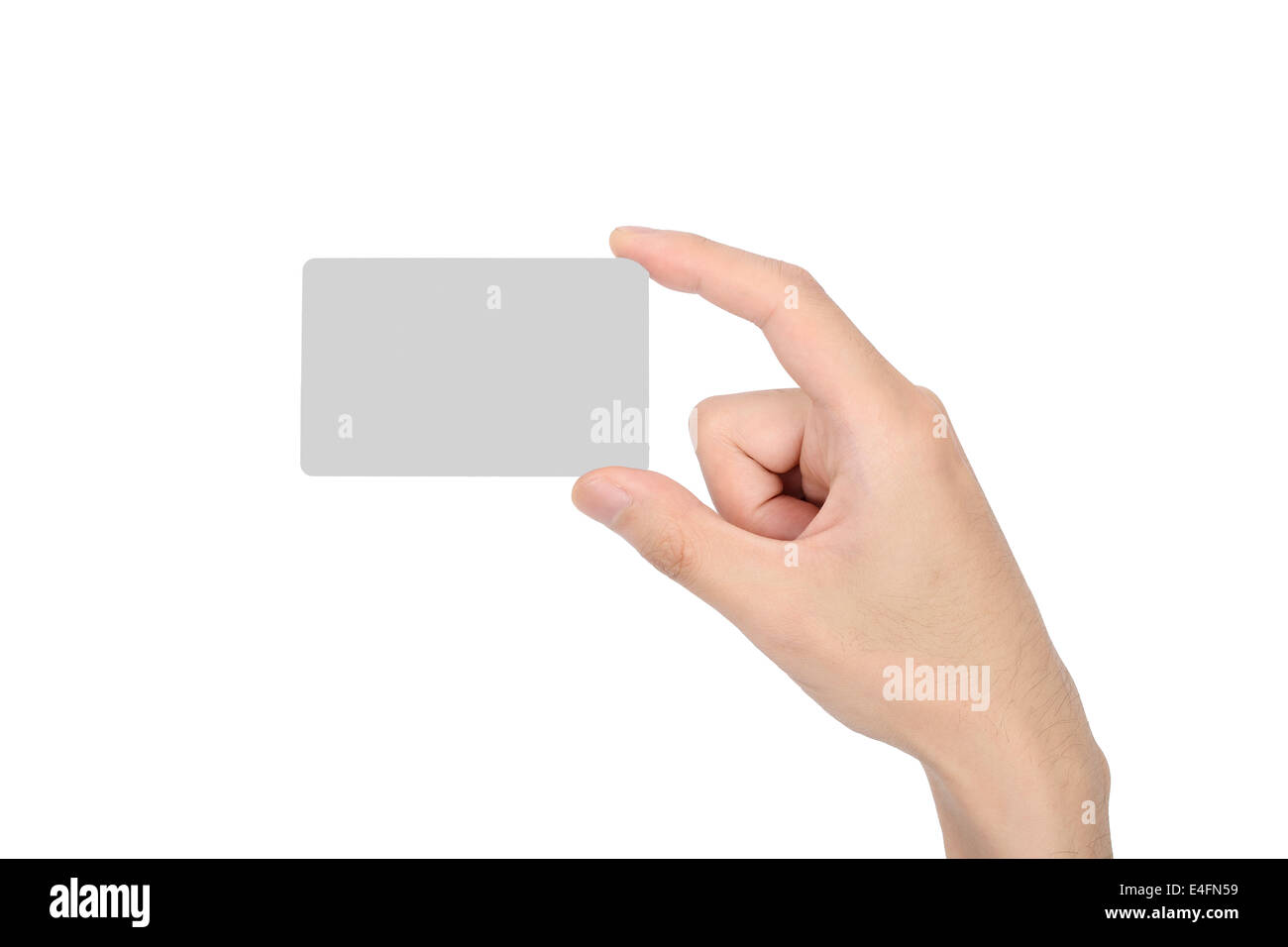 Tenere in mano una carta vergine, isolato su bianco Foto Stock