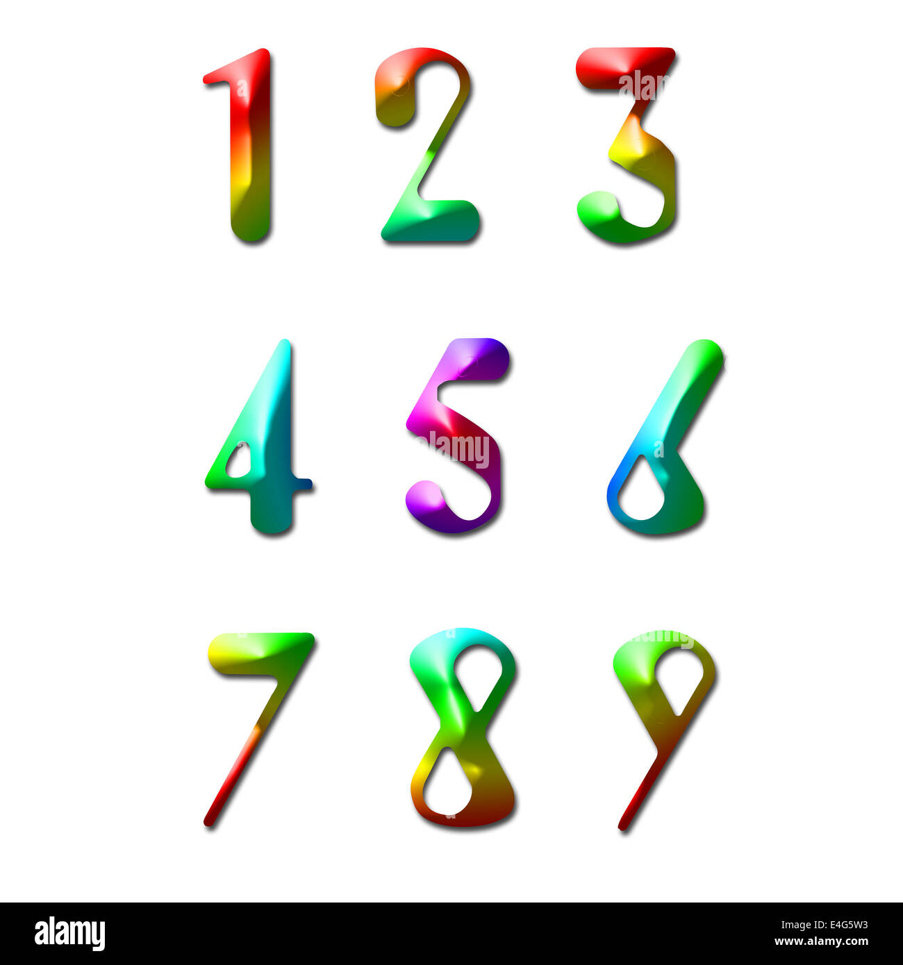 Numero da uno a nove realizzato dal colore arcobaleno Foto Stock