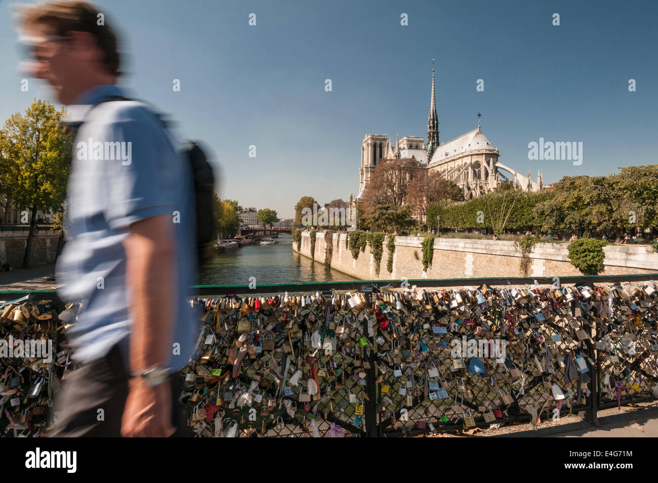 La cattedrale di Notre Dame da Pont de l'Archevêché, Parigi, Île-de-France, Francia Foto Stock