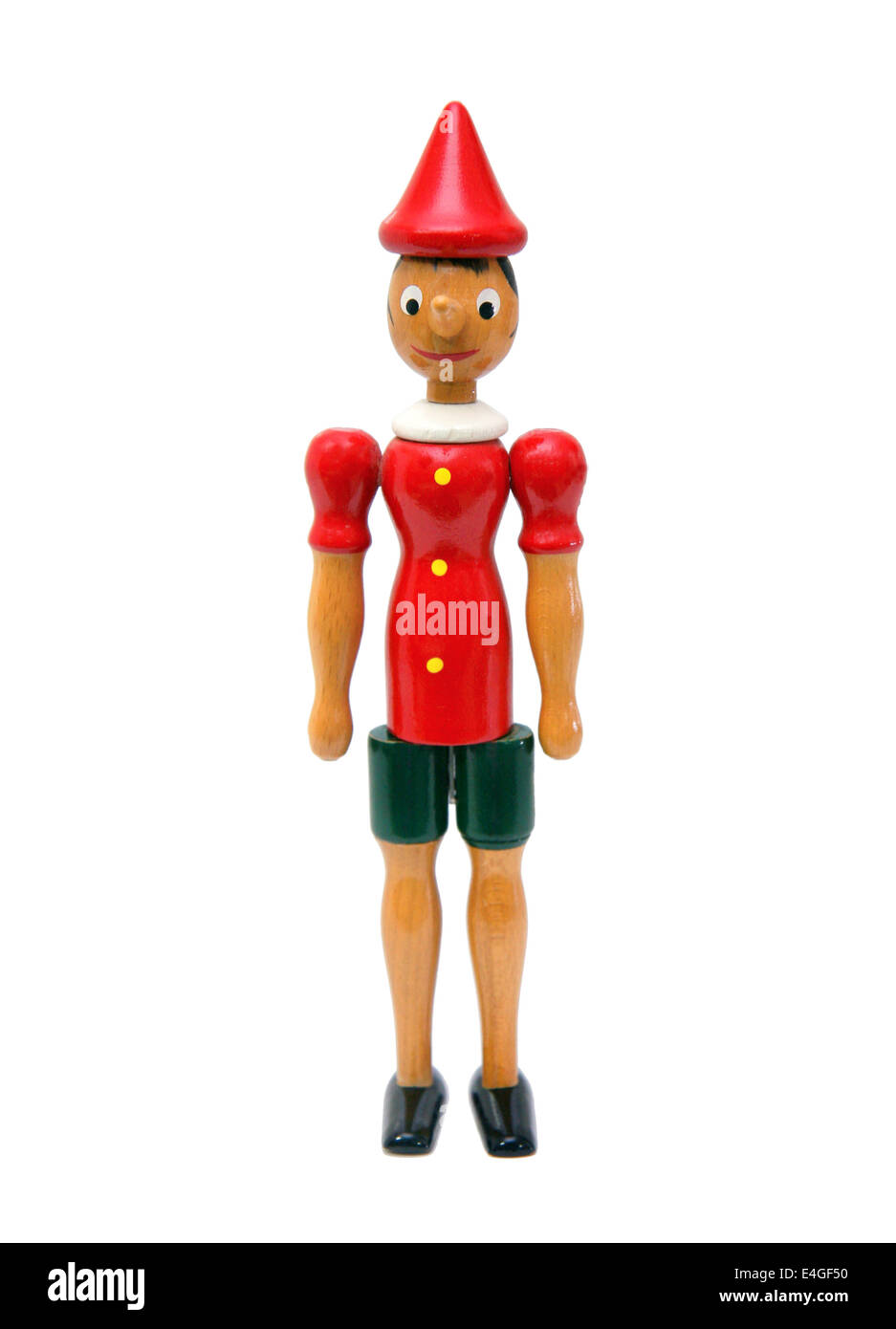 Pinocchio Toy statua isolata su sfondo bianco Foto Stock