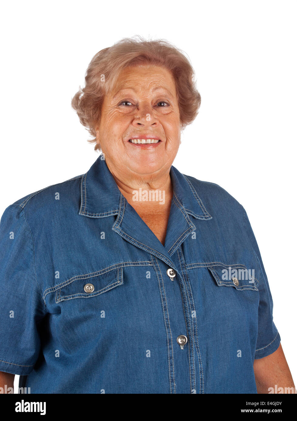 Ritratto di vecchia donna isolato su sfondo bianco Foto Stock