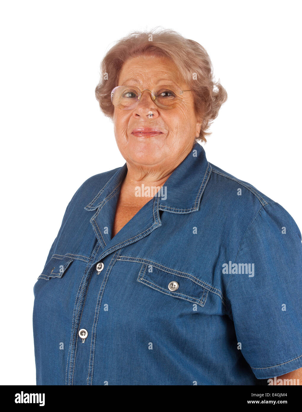Ritratto di vecchia donna isolato su sfondo bianco Foto Stock