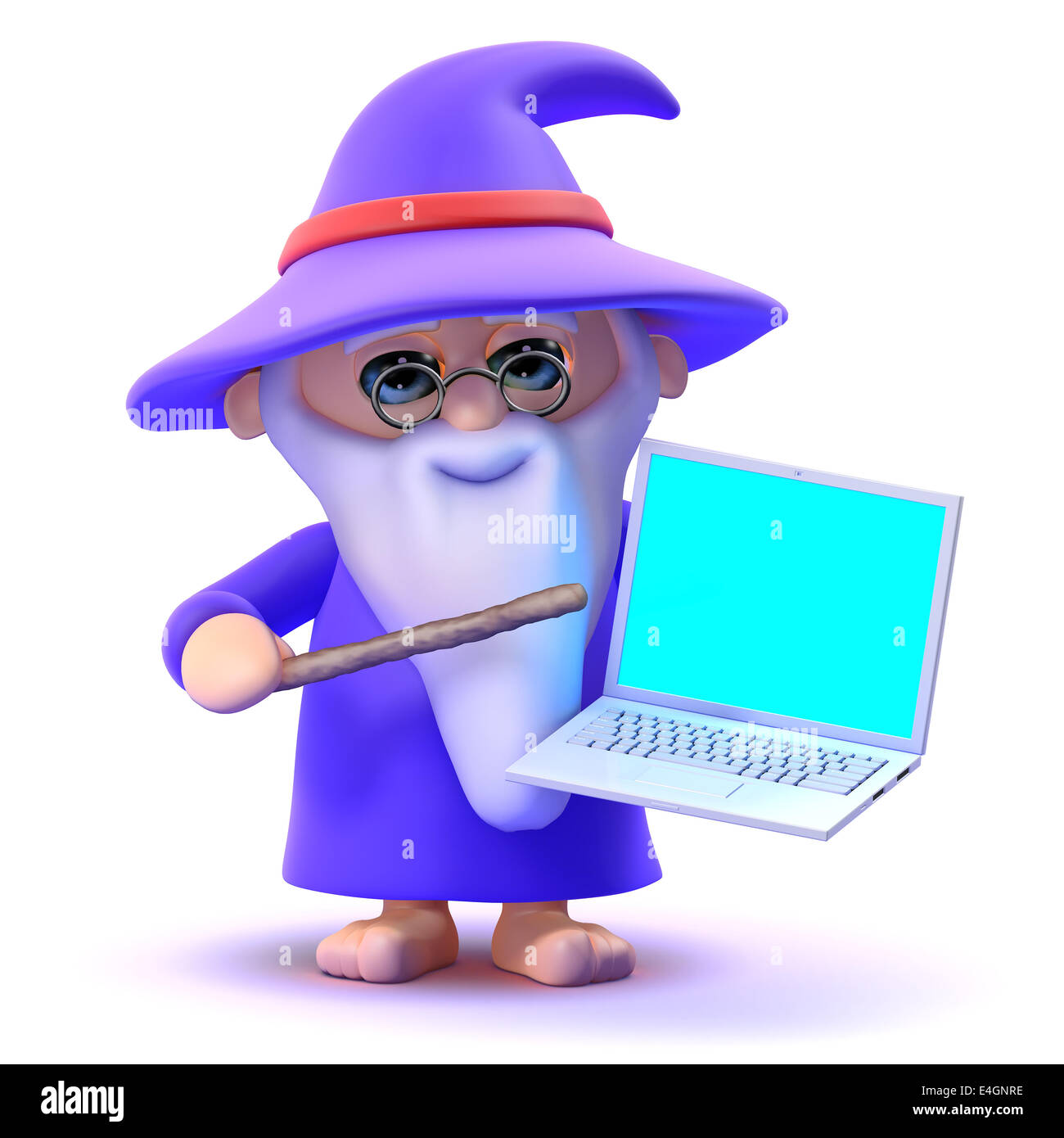 3D render di una procedura guidata con un laptop Foto Stock