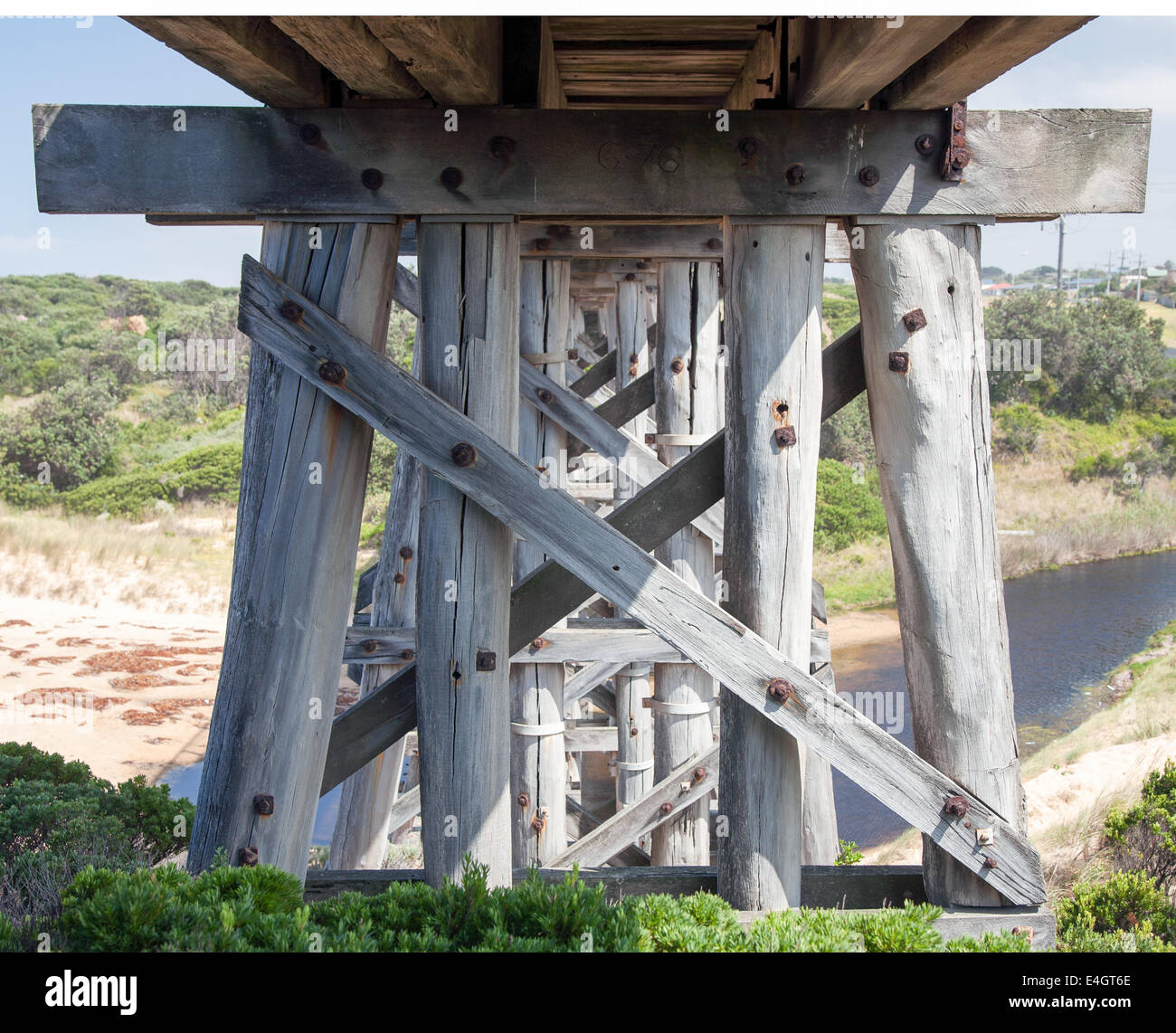 Legname Kilcunda traliccio in legno Ponte in Kilcunda Victoria Australia Foto Stock
