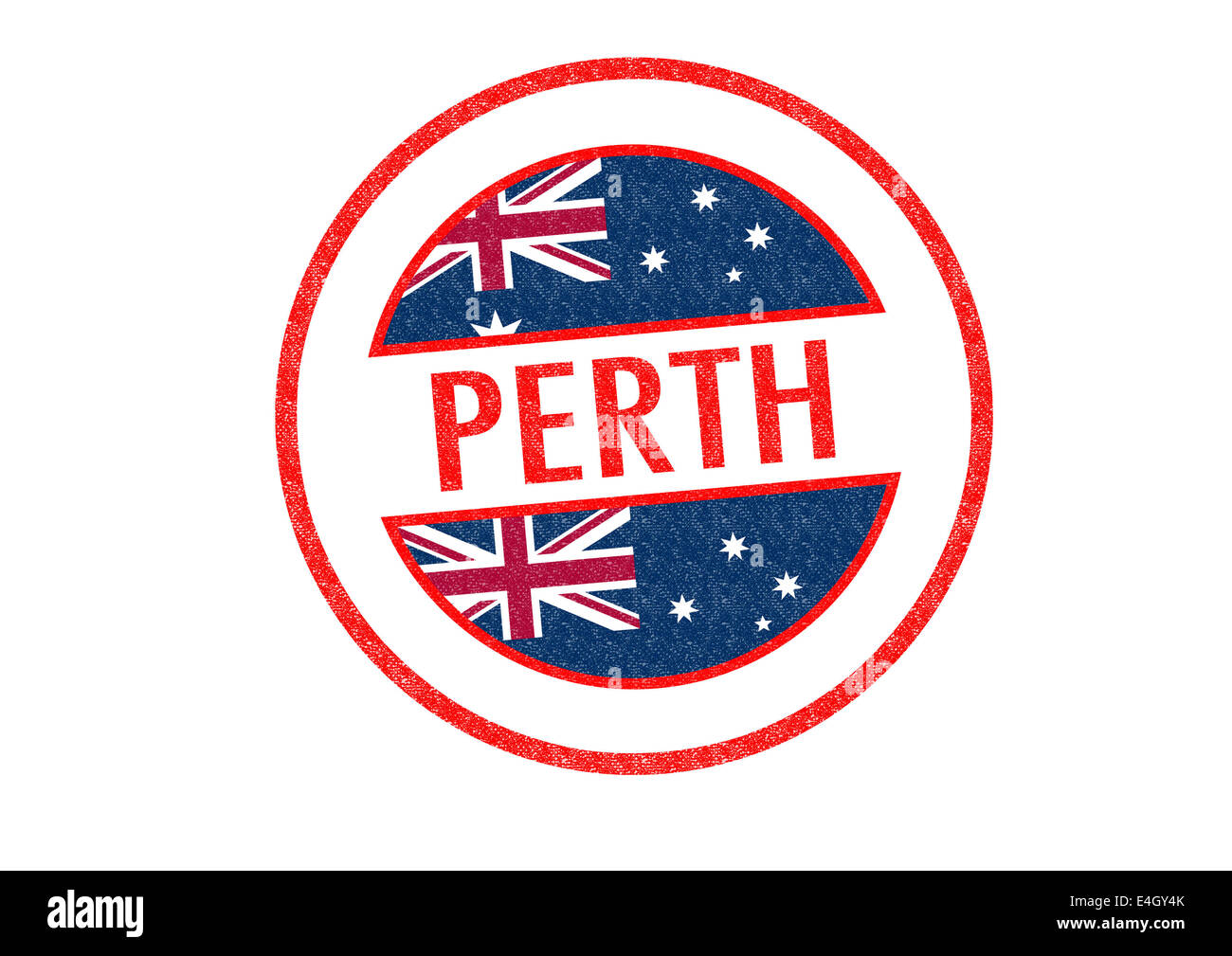 Passaporto-style PERTH timbro di gomma su uno sfondo bianco. Foto Stock
