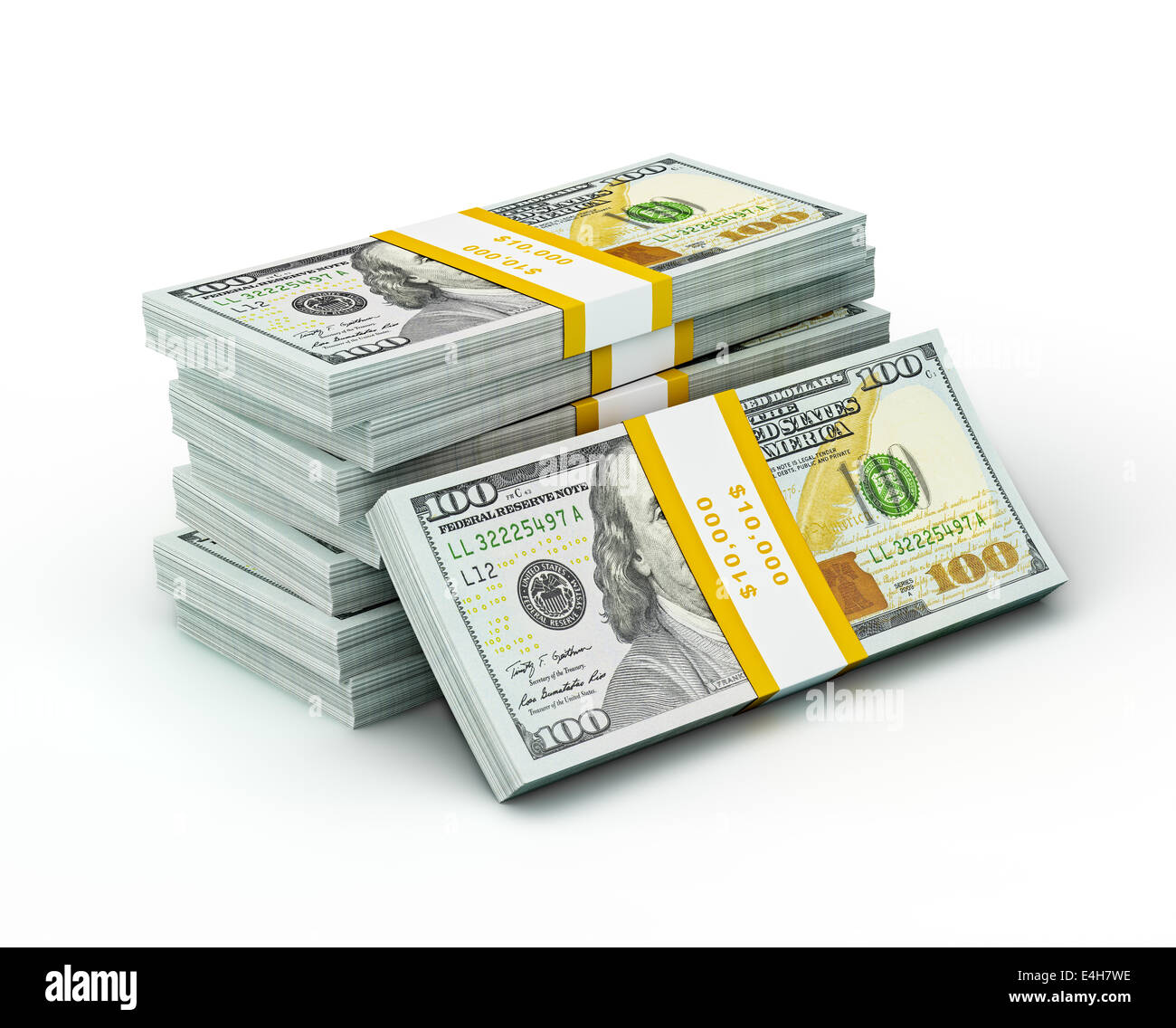 Azienda creativa finanza fare soldi concetto - stack di nuovo nuovo 100 dollari US 2013 edition banconote (fatture) pacchi isolato Foto Stock