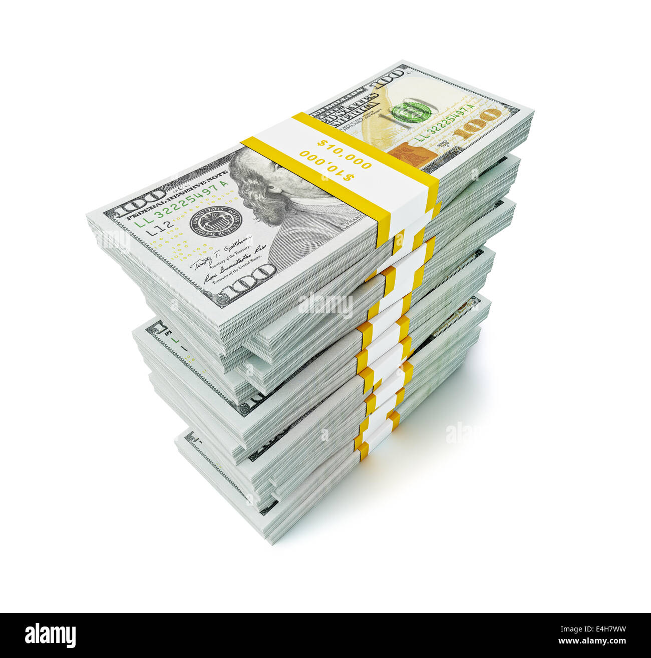 Azienda creativa finanza fare soldi concetto - stack di nuovo nuovo 100 dollari US 2013 edition banconote (fatture) pacchi isolato Foto Stock
