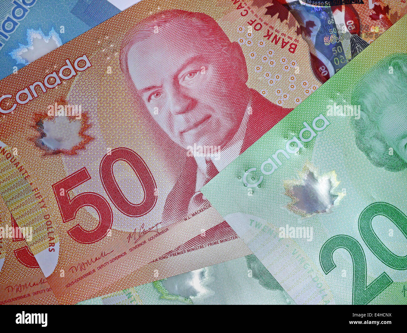 Valuta canadese realizzata in polimero al posto della carta Foto Stock