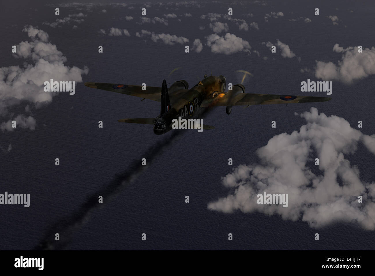 Sgt James Ward vincendo la Victoria Cross per salire sull'ala di Vickers Wellington L7818, AA-R, per tentare di spegnere un incendio. Foto Stock