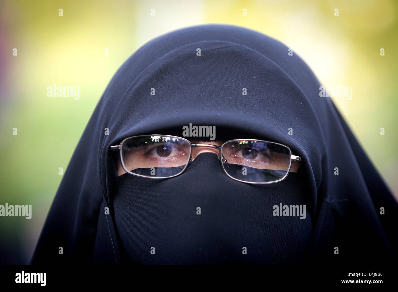 Tehran, Iran. 12 Luglio, 2014. Una donna iraniana prende parte a protestare contro le donne che violano la rigorosa Islamic dress code in Tehran, Iran, il 12 luglio 2014. Il hijab, una copertura dei capelli e del corpo per le donne, è stata obbligata in pubblico dopo la rivoluzione islamica in Iran nel 1979. Credito: Ahmad Halabisaz/Xinhua/Alamy Live News Foto Stock