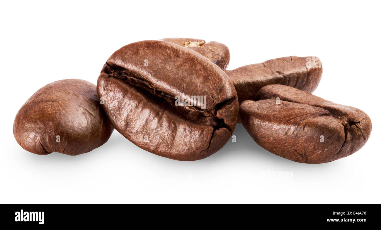 I chicchi di caffè su sfondo bianco Foto Stock