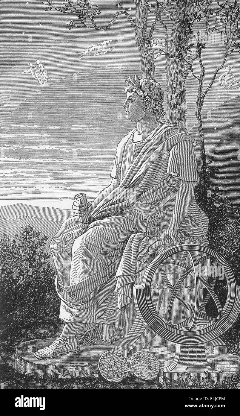 Questa 1891 illustrazione mostra un astronomo nella Grecia antica guardare il cielo e vedere le figure che fanno parte di Zodiac. Foto Stock