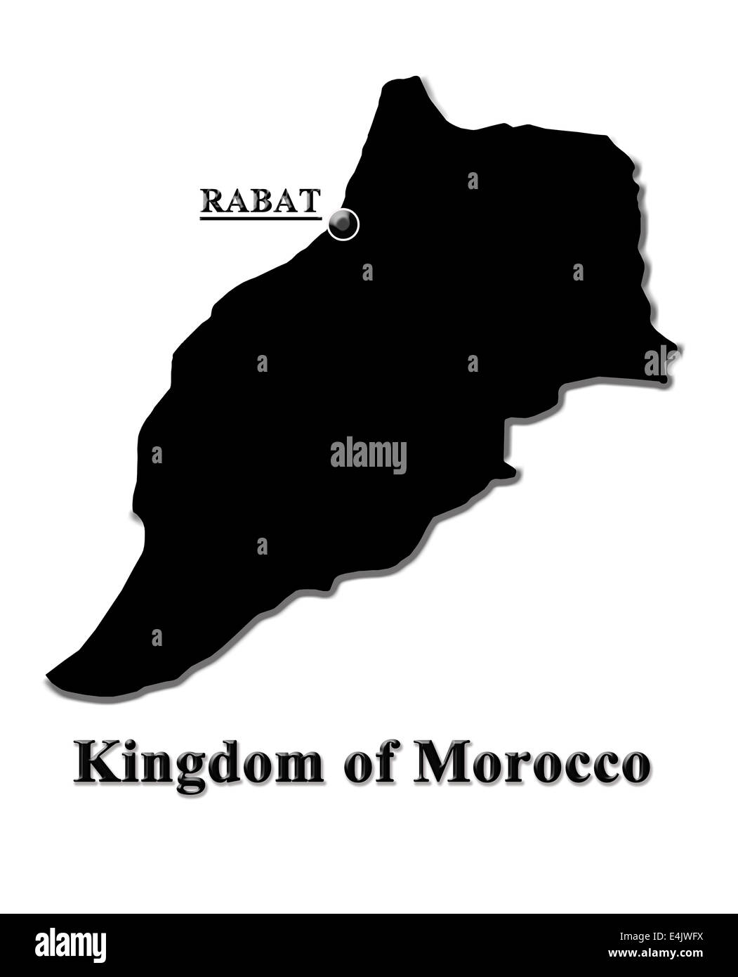 Mappa di Regno del Marocco isolato su bianco Foto Stock
