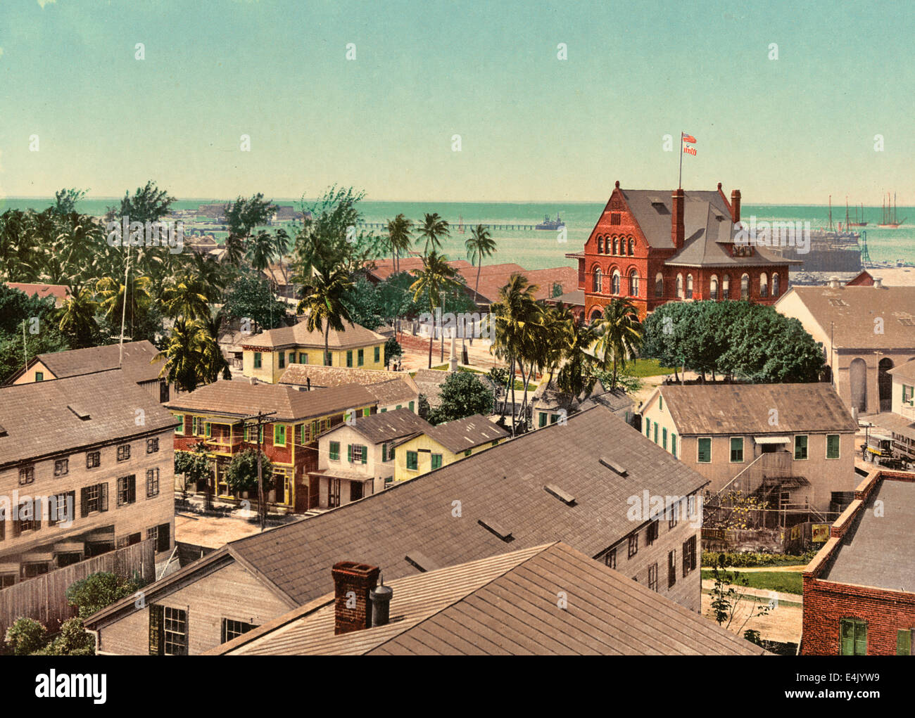 Custom House e il porto, Key West, Florida, circa 1900 Foto Stock