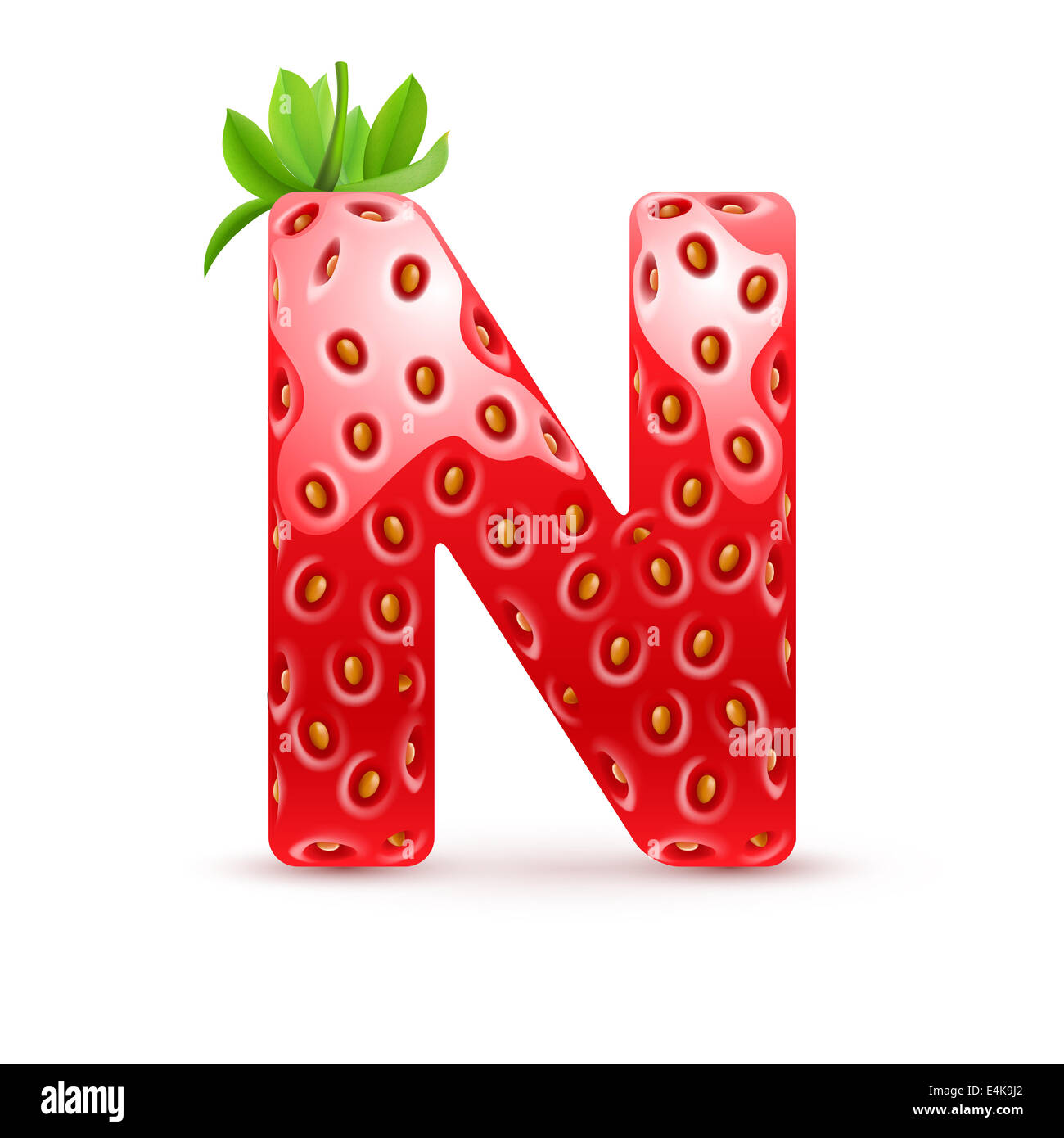Lettera N In Stile Di Fragola Con Foglie Di Colore Verde