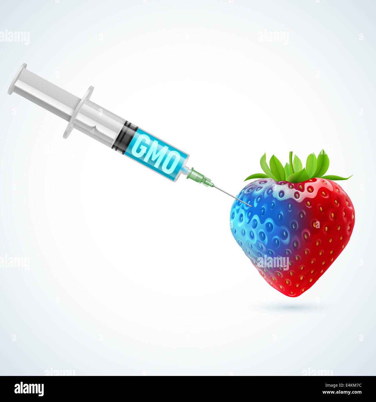 Fragole fresche sottoposte a rendering degli OGM come una siringa Foto Stock