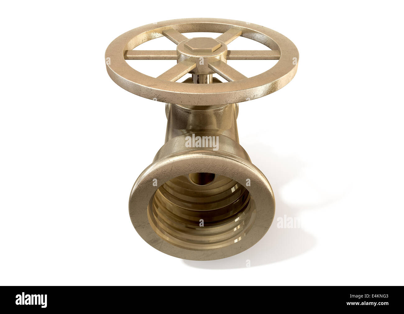 Un regolare plumbing ottone spegnere il rubinetto isolato su sfondo bianco Foto Stock