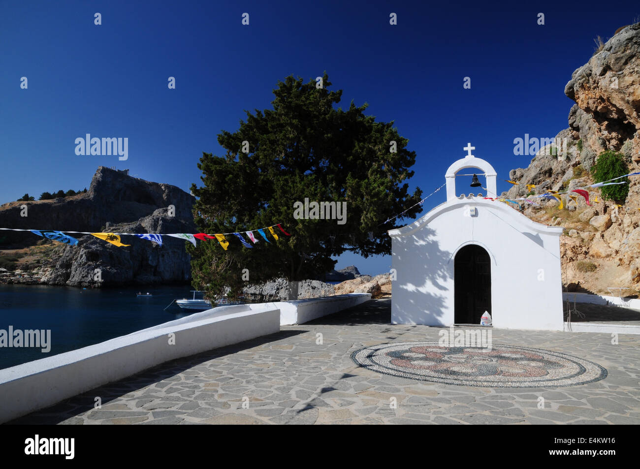San Paolo Cappella, St Paul's Bay, Lindos, Rodi, Grecia Foto Stock
