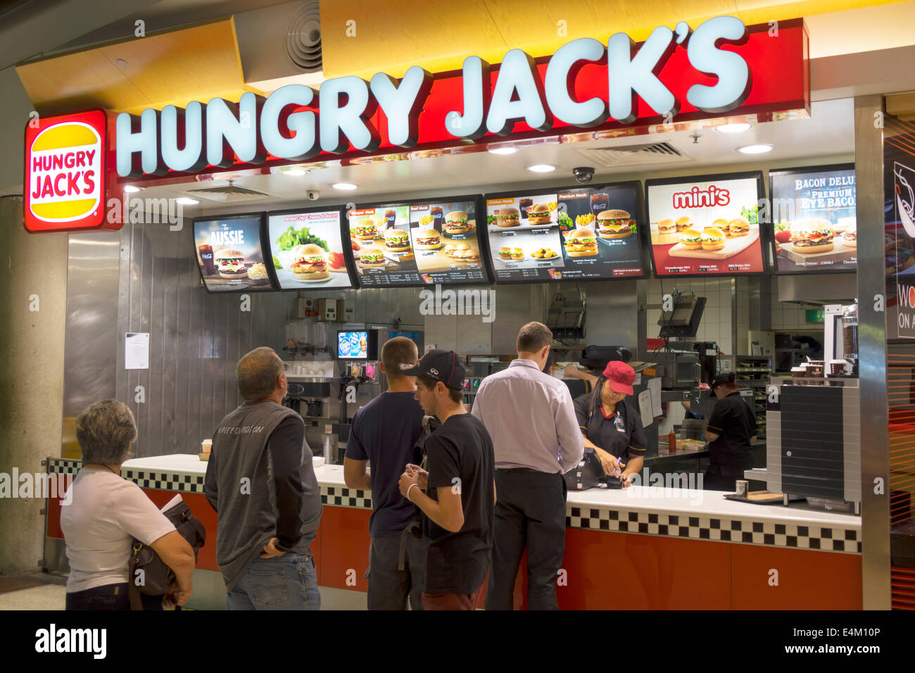 Brisbane Australia, Queensland Airport, BNE, nazionale, terminal, gate, Hungry Jack's, hamburger, hamburger King, hamburger, hamburger, franchising, fast food, r Foto Stock