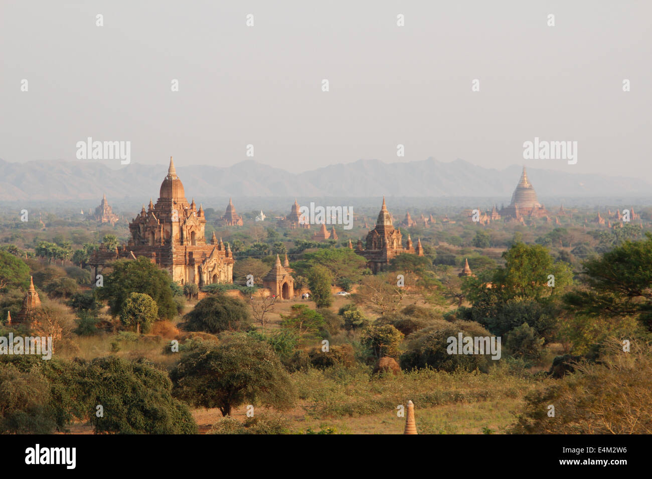 Templi sulla pianura a Bagan, Birmania. Ci sono oltre duemila templi di Bagan, per la maggior parte vecchi ma alcuni nuovi. Foto Stock