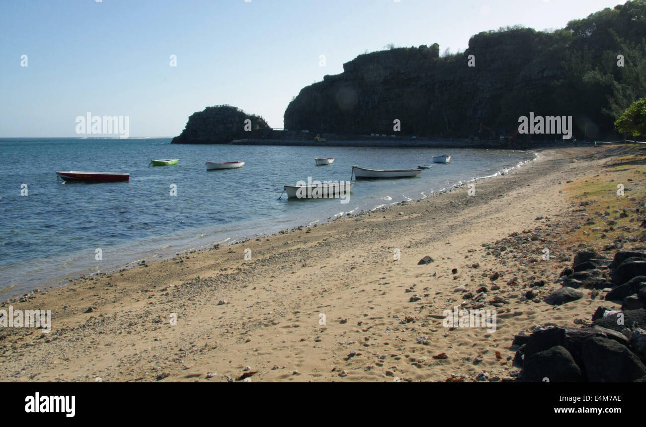 Una spiaggia tropicale in Mauritius Foto Stock