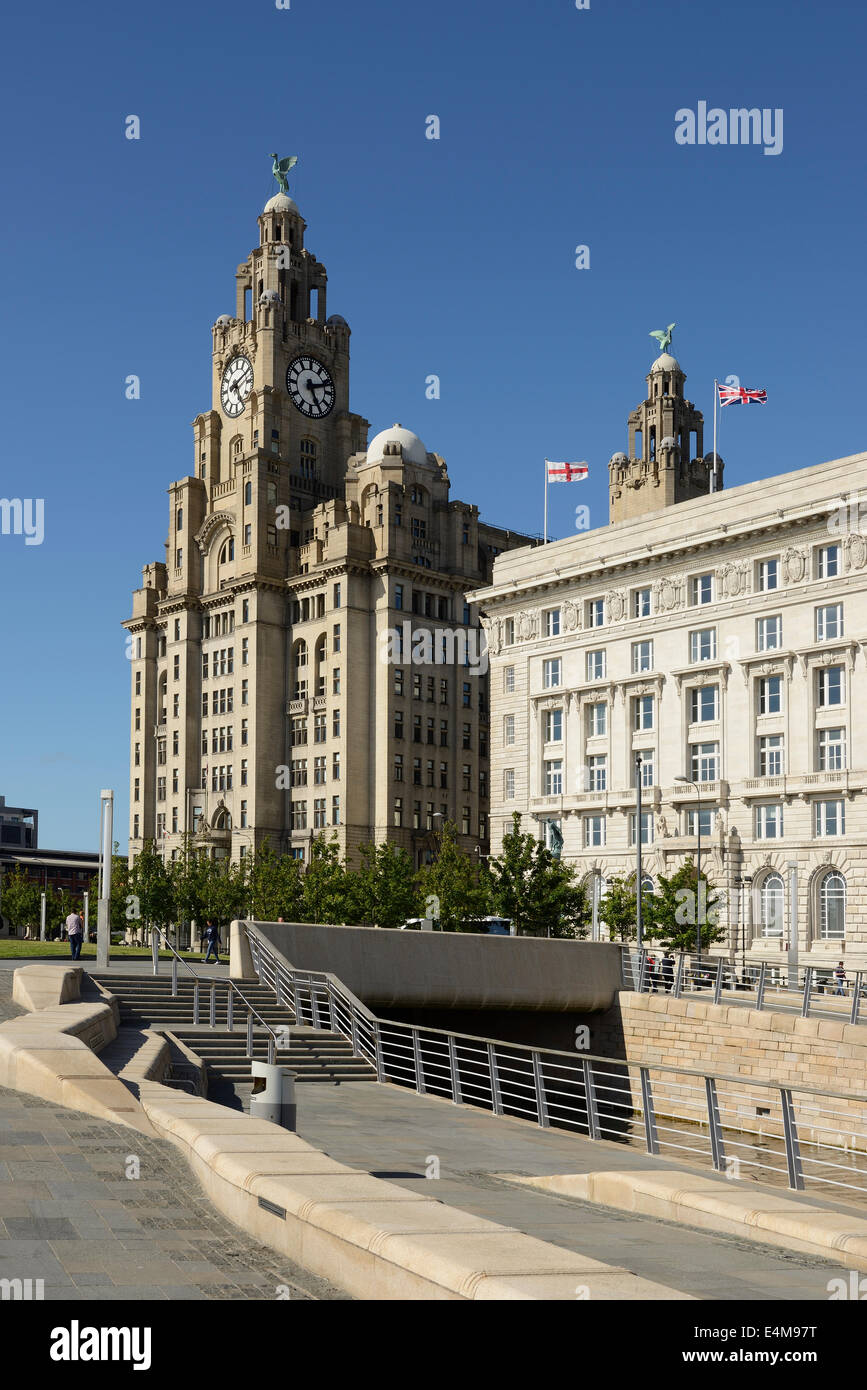 Il Liver Building e del canale del collegamento sul lungomare di Liverpool Regno Unito Foto Stock