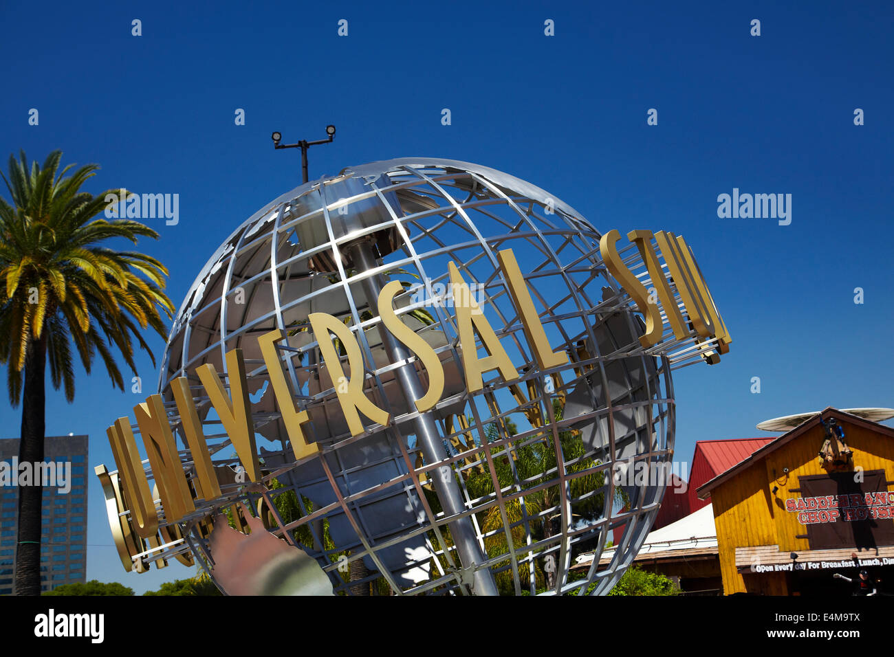Universal Studios globe segno, Hollywood, Los Angeles, California, Stati Uniti d'America Foto Stock