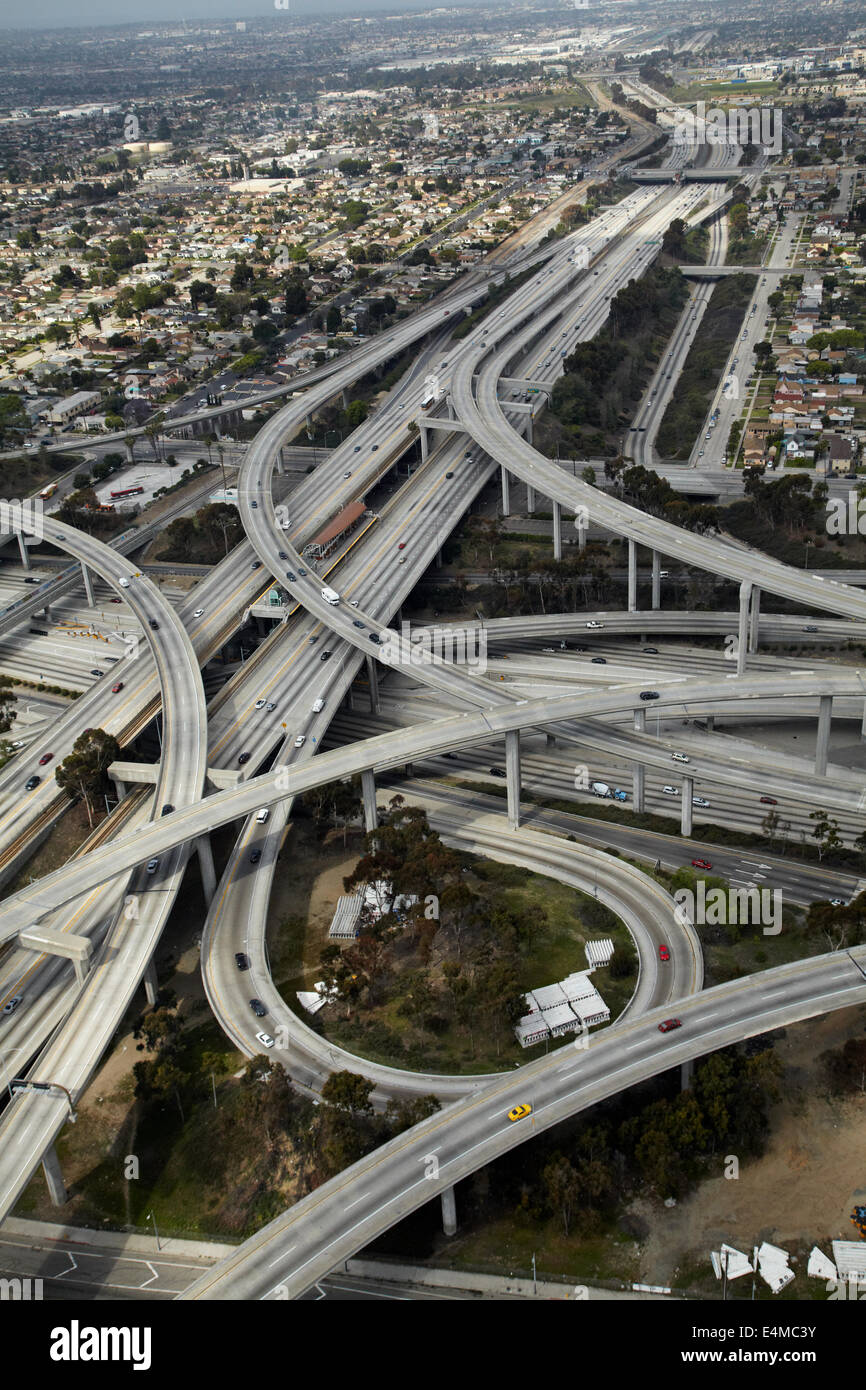 Giudice Harry Pregerson Interchange, l'incrocio della I-105 e I-110 (Glenn Anderson autostrada e superstrada porto), Los Angeles, California, Stati Uniti d'America Foto Stock