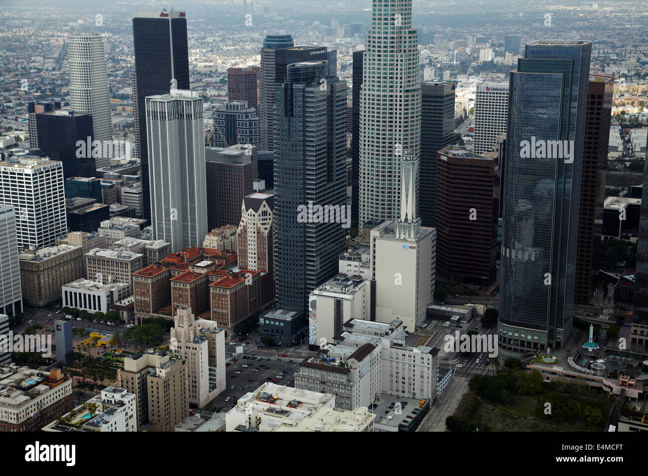 Il centro cittadino di Los Angeles, incluso US Bank Tower 73 piani / 1,018ft / 310m (edificio più alto in California), California, Stati Uniti d'America - ae Foto Stock