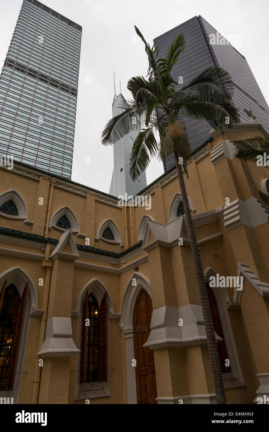 Des Voeux Road crepuscolo PORTO DI HONG KONG CINA sky Foto Stock