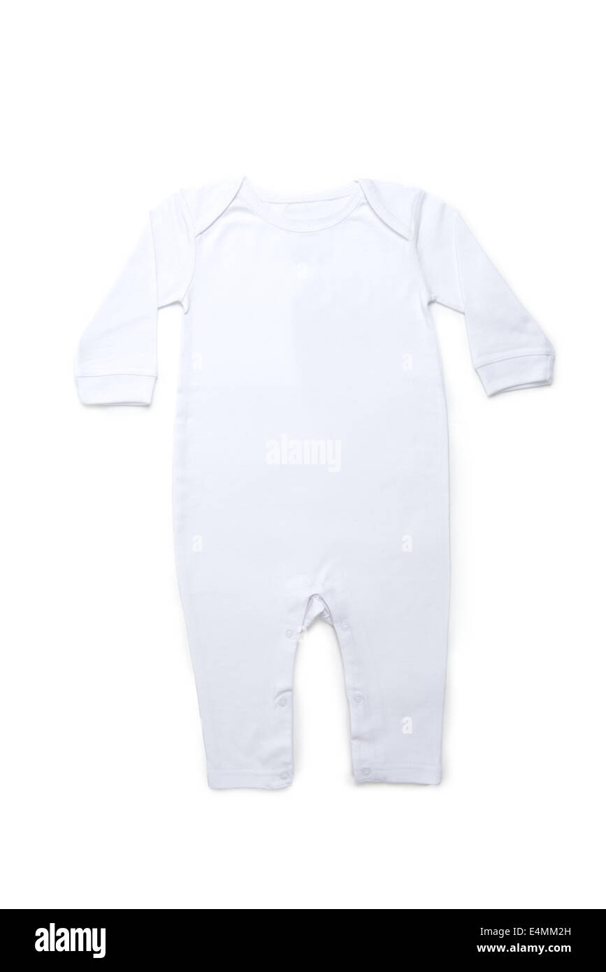 Maniche lunghe baby vestiti in bianco su sfondo bianco Foto Stock