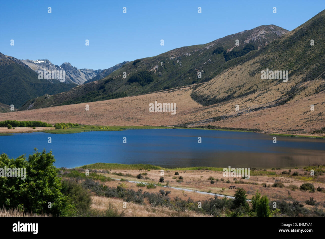 Avvicinando Arthur's Pass proveniente da Christchurch Foto Stock