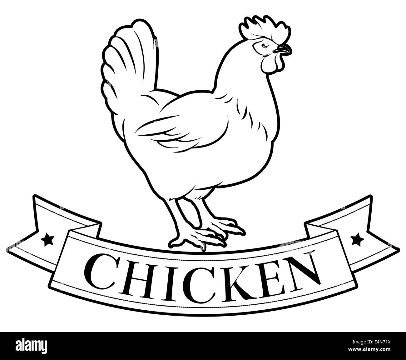 Pollo etichetta alimentare di un pollo e banner di pollo di lettura Foto Stock