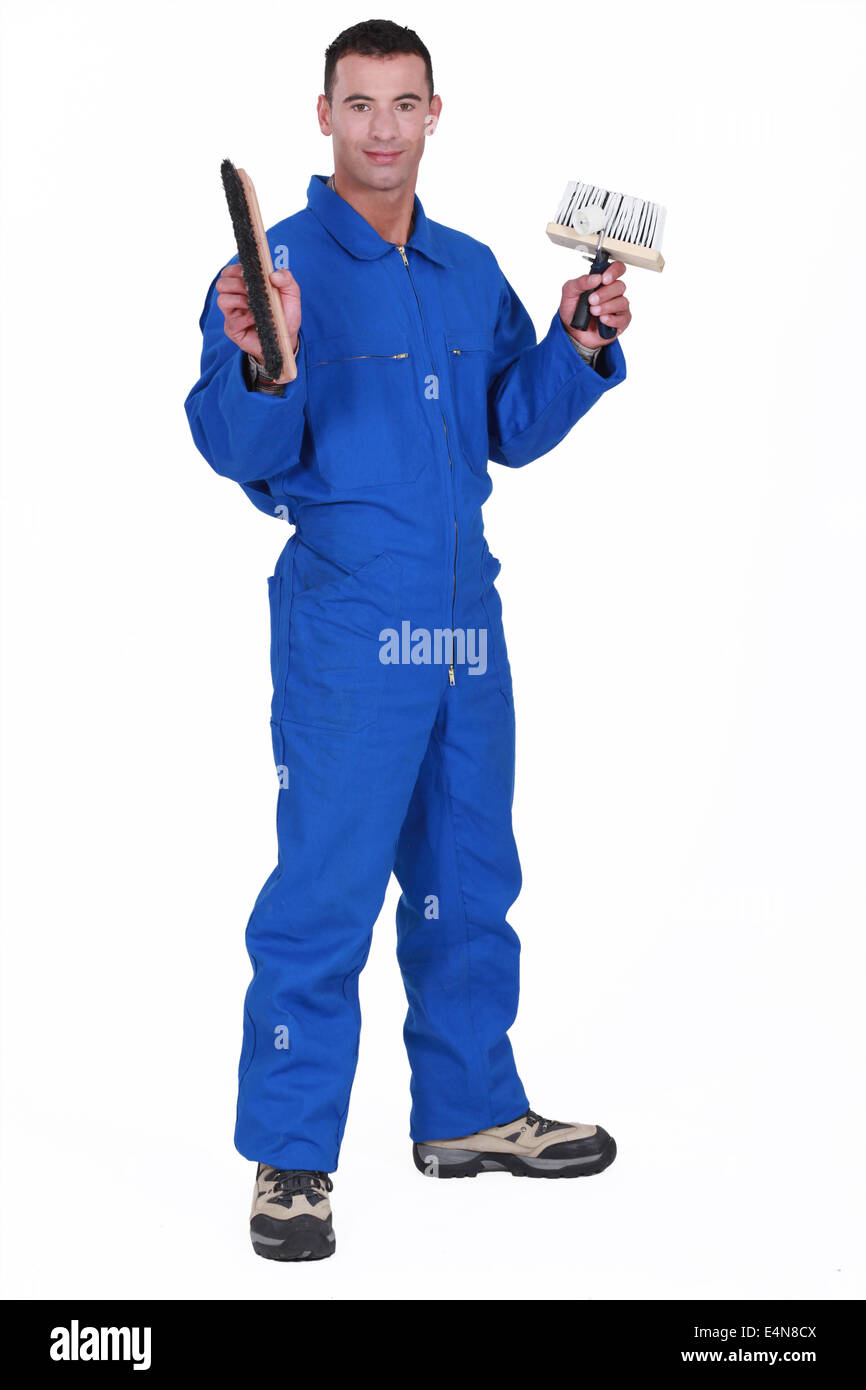 Ritratto di collare blu spazzola di contenimento Foto Stock
